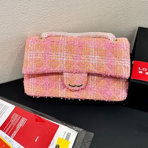 Vintage Tweed Tasarımcı Kapitone Çantalar Klasik Çift Flep CF İki tonlu el çantaları GHW Crossbody Omuz Çoklu Pochette Dış Çanta Arka Pouch ile 25x17cm 11 Renk