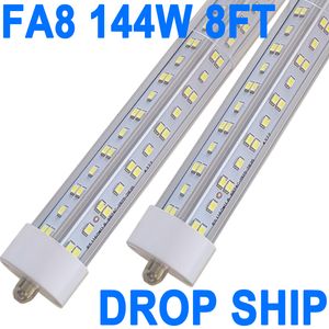 Luz de tubo LED T8 T10/T12 8FT, base FA8 de pino único, 144W 6500K branco luz do dia, lâmpada fluorescente LED em forma de V de 270 graus (gabinete), tampa transparente, poderes de extremidade dupla crestech