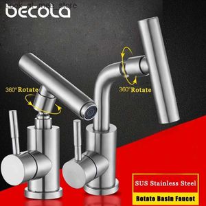 Bathroom Sink Faucets Rotary Washbasin Hot Cold Faucet 304 Stainless Steel Sink Basin Faucet Deck Mounted For Toilet Bathroom Single Hole Water Tap Q240301