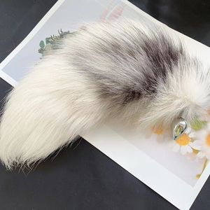 40cm/16" Long Real Genuine Fox Fur Tail Plug Adult Anal Butt Metal Stainless Insert Sexy Stopper Cosplay Toys