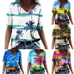 Women's T Shirts Fashion Casual Printed Shirt High Quality V Neck Short Sleeve Blouse Youthful Slim-Type Vintage Ropa Mujer