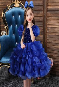 New Girls Ruffles Short Pageant Dresses Puffy Sleeve Sequins Top Toddler Birthday Party Gowns Flower Girl Dance Show Dress Princes7254454