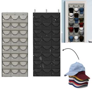 Snapbacks förvaringsarrangör Klarfickor Skydda hatdörrhängning Holder 24 Pocket Hanger Storage Rack för baseballmössor