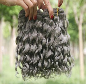 Silver Grey Human Hair Extensions 3Pcs Lot Pure Color Gray Deep Curly Peruvian Hair Wefts Brazilian 8A Grey Curly Hair W5162586