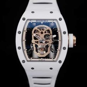 Celebrity Watch Leisure Wrist Watches RM Wristwatch RM52-01 Skull Head White Ceramic Manual Mechanical Full Hollow Movement Mens Watch