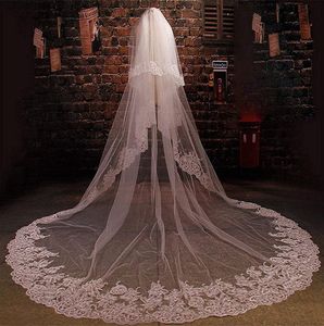 Wedding Veils with Beads Sequins Cathedral Bridal Women 2T Lace Edge Cathedral Length Long Bridal Wedding Bridal Veil with Comb2565940