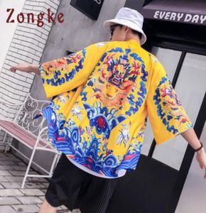 Men039s Jackor Zongke Dragon Kimono Cardigan Men Chinese Style Long Loose Beach Male Casual Jacket 202119681849