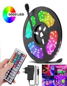 5M 10M 5050 RGB LED 스트립 라이트 방수 다이오드 테이프 없음 5m 유연한 LED 리본이 Adapterir 원격 또는 Bluetoothcompatible W229649651