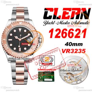 126621 VR3235 Automatic Mens Watch Clean CF Y-M 40mm Two Tone Rose Gold Black Dial 904L Steel Case Bracelet Super Edition Same Series Card Puretime Reloj Hombre Montre