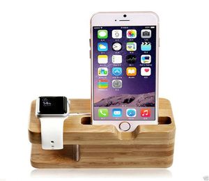 Bambu Wood 2 i 1 Laddningsdocka Desktop Charger Station mobiltelefonstativ Holder Bracket Support för iPhone -tillbehör Titta på Mobi8009482