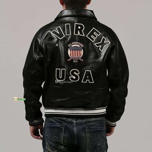 Avirex Black Lapel Sheepskin Läderjacka Casual Athletic Flight Suit 1975 USA 6879RDD 2024 Designer Jacket för Man USA Jacket 976
