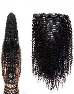 Kinky Curly Clip in Human Hair Extensons 100 Natural Hair Clip Ins 100g Klip w naturalnych kręconych brazylijskich przedłużanie włosów2084269