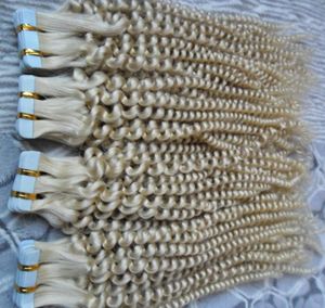 Blond brasiliansk hårband i mänskliga hårförlängningar kinky curly 1024quot 200g 80st löst lockigt tejp i hårförlängningar Blond 7536361
