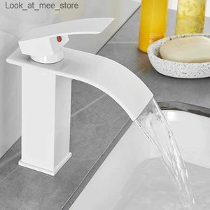 Bathroom Sink Faucets White waterfall faucet Nordic flat mouthed basin faucet modern mini bathroom washbasin mixer faucet Q240301