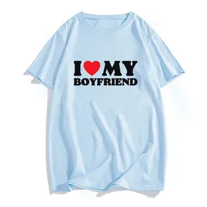 Mens T Shirts Letter I Love My Boyfriend Tryckt T-shirts Män Kvinnor Kort ärm Bomullsskjorta Streetwear Harajuku unisex tees toppar kläder