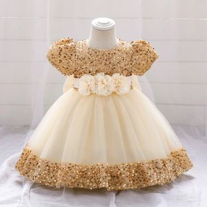 Big Bow Gold Sequins Party Baby Girls Dress Toddler Tutu Lace 1st Birthday Princess Dresses For Girl Wedding Prom Christmas Gown 240220