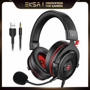 Fones de ouvido Eksa Gaming Headset Gamer com fio 3,5 mm estéreo / USB 7.1 Surround Gaming Fones de ouvido para PC / ps4 / ps5 / xbox com microfone com cancelamento de ruído