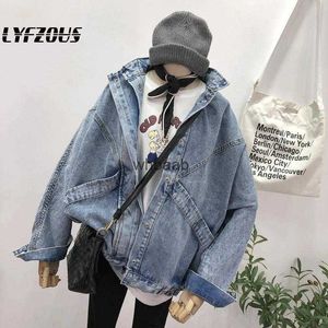 Jaquetas femininas nova primavera oversize denim jaquetas estilo bf azul básico jeans casaco outwear bomber 240301