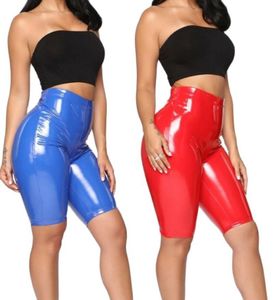 Women039s Shorts Women Tights Sexy Wet Look PU Leather High Waisted Bandage Leggings Faux Short Trousers1043039