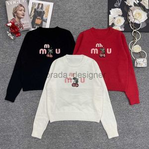 24 Early Spring New Women's Sweaters miui 3D Letter with Cherry Decoration Fashion Versatile Knitted Top for Woman Designer tops