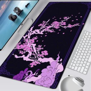 Möss Cherry Blossom Art Mouse Pad Japan Sakura Card Black Table Mat Mat Matpad Gamer Carpet Gaming Keyboard Mouse Mats Accessories