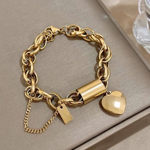 Link pulseiras coração bloqueio de aço inoxidável charme pulseira chunky banhado a ouro corrente amor natal presente dos namorados