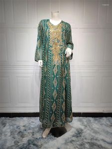 Etniska kläder Jalabiya Ramadan 2024 Kuwaiti Kaftan Dubai Luxury Sequins broderi Långa klänningar Vintage Women Abaya Happy Eid Mubarak