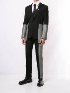 Ternos preto cinza retalhos 2 peça conjunto masculino ternos casaco casamento smoking jaqueta calças roupas do noivo baile de formatura festa formal blazer calças