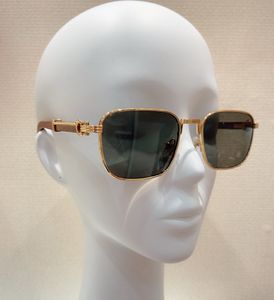 Quadratische Vintage-Sonnenbrille, Holz, goldfarbene grüne Gläser, Damen-Luxusbrillen, Occhiali da sole UV400-Brillen