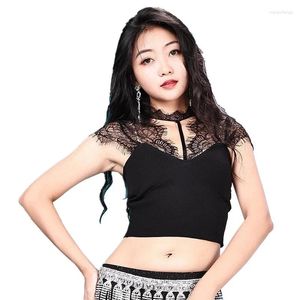Stage Wear Style Women Dance Clothes Sleeveless Sling Sexy Lace Tops Belly Class Stretch Bralette Lady