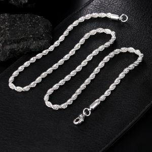 4MM Rope 16-24inch for Women Men Beautiful Fashion Charm Chain 14K White Gold Necklace High Quality Jewelry 40-60cm