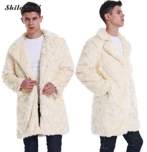 Cappotto da uomo in pelliccia sintetica bianca inverno caldo cappotto da uomo taglie forti moda bavero tasca in pelliccia lungo casual sciolto solido addensare outwear14980122