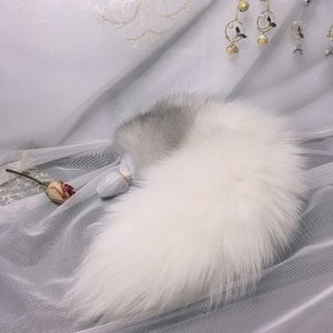 40cm/16" Real Cross Fox Fur Tail Plug Anal Butt Metal Stainless Insert Sexy Stopper Cosplay Toys