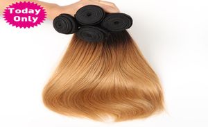 今日、ブロンドのブラジルのストレートヘアウィーブバンドルオンブルヒューマンヘアバンドル2トーン1b 27ノンレミーは3または49234751を購入できます