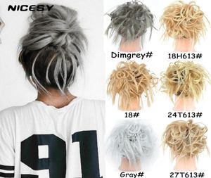 Costume Accessories Synthetic Bun Hair Extensions Curly Messy Elastic Hair Scrunchie Silver Gray Suitable For Women And Children7680885