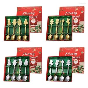 Dinnerware Sets 4 Pcs Christmas Spoons Stainless Steel Coffee Spoon Trees Star Tea Dessert Drink Mixing