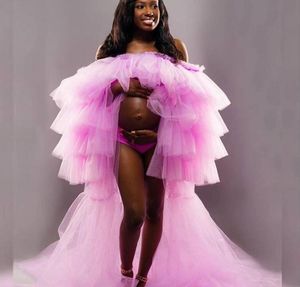 Newest Pink Tulle Ruffle Maternity Dress Po Shoot Pregnant Women Pography Gown Kimono Evening Prom Robe Bathrobe Sleepware9332612