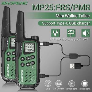 2Pack Baofeng MP25 PMR446FRS Ricaricabile a lungo raggio TypeC Mini Walkie Talkie con display LCD Torcia radio bidirezionale 240229