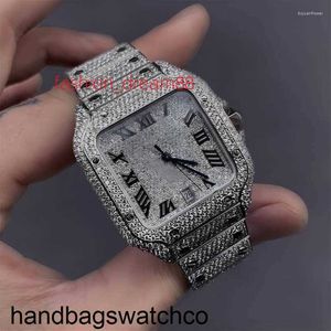 Zegarstki karteery Top Luksusowy Moissanite Out Out Watches Hip Hop Bust Down Unisex Diamond Watch ze stali nierdzewnym