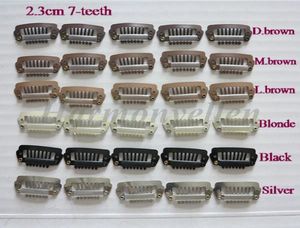 100 PCSLOT 23cm 7 dentes clipes de pressão pretos para extensões de cabelo perucas e trama4288581