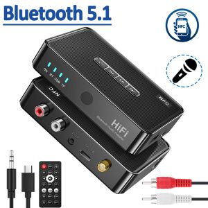 スピーカーNFC Bluetooth Receiver BT 5.1ステレオAUX 3.5mmジャックRCAワイヤレス音楽オーディオアダプター6.5mmマイクロフォンスピーカーアンプのために歌う