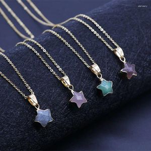 Pendant Necklaces Pentagram Natural Stone Crystal Necklace Amethysts Rose Pink Quartz Clear Lapis Lazuli Semi Precious Jewelry H204