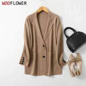 Blazer Donna Blazer Cashmere Misto seta Colori solidi Cammello Manica lunga Bottoni Giù Giacca moda Cappotto Inverno caldo XL XXL LY051