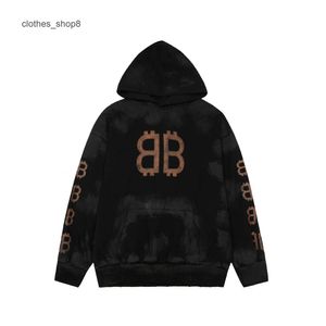 Designer hoodie balenciga mode hoodies hoody mens tröjor högkvalitativ utgåva Paris 24SS Mudfärgad skadad handmålad dubbel B hooded Family 86ud 0bw5
