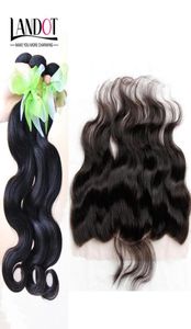 Cabelo humano virgem brasileiro tece 3 pacotes com fechos frontais de renda completa onda corporal não processado peruano indiano malaio cambo7253523