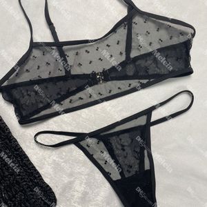 Stickerei Brief BH Set Spitze Mesh Unterwäsche Sexy Damen Nachtwäsche Atmungsaktive Unterwäsche Designer Frauen BH Tanga Set Dessous