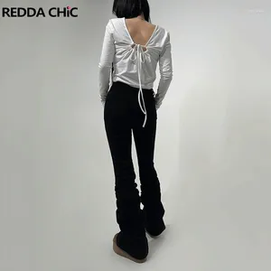 Jeans da donna ReddaChic Nero Stacked Y2k Flare Harajuku Grayu Pantaloni bootcut elasticizzati a vita alta con ruche Pantaloni causali retrò