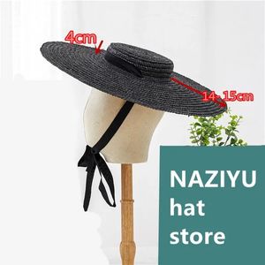 05-shi chic fashion summer natural handmade straw Designer wind brim leisure beach long ribbon lady fedoras cap women hat 240219