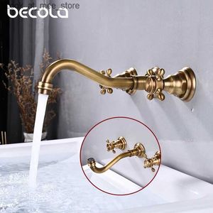 Bathroom Sink Faucets BECOLA two handed handle three hole bathroom faucet antique bronze home improvement accessories brass bathroom faucet 360 rotation Q240301