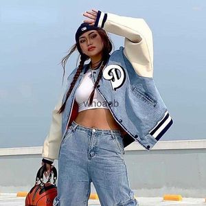 Women's Jackets Jackets Oversized Denim Baseball Varsity Fall Winter Long Sleeve Fashion Letter Print Blue Y2K Coat Bomber 240301